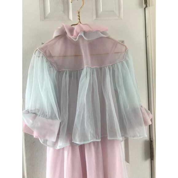 1950's 3 Piece Ensemble Negligees Lingerie Pink & Blue Gown Bed Jacket & Jacket - Picture 4 of 10